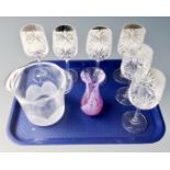 A tray of set of six Edinburgh International crystal wine glasses,