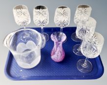 A tray of set of six Edinburgh International crystal wine glasses,