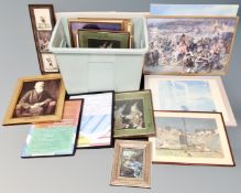 A box of framed pictures and prints, The Cumberland Arms,
