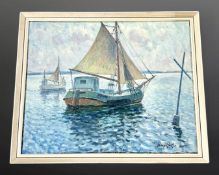 Georg Hails : Boats on calm water, oil o