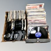 Two boxes containing a large quantity of vinyl LPs and 7" singles, easy listening, 80s etc.
