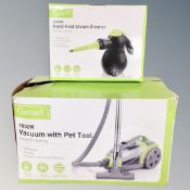 A Gener8 1800W vacuum with pet tool, together with a Gener8 1000W hand held steam cleaner,