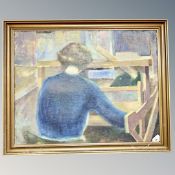 Continental school : Lady seated by a desk, oil on canvas, 70cm by 54cm.
