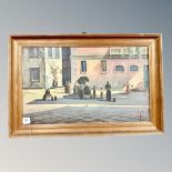 Continental school : Figures in a square, oil on canvas, 62cm by 37cm.