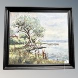 E Thorbrorn : Tree by a lake, oil on canvas, 58cm by 50cm.