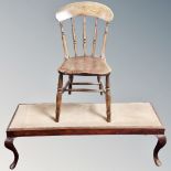 An Edwardian duet stool together with a stick back dining chair