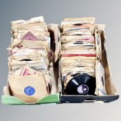 Two boxes containing vintage 78s on Imperial, Brunswick, Philips, Parlophone and HMV labels.
