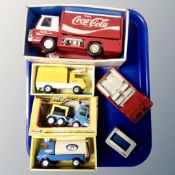 A tray containing 20th century die cast vehicles including Buddy L Coca-Cola delivery truck,