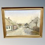 T Ulrichsen : Figures in a street, oil on canvas, 75cm by 56cm.