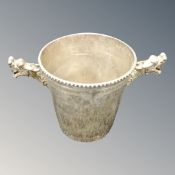 A silver plated dragon's head handled ice bucket.