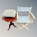 A folding director's chair together with a footstool and Italian style wine table