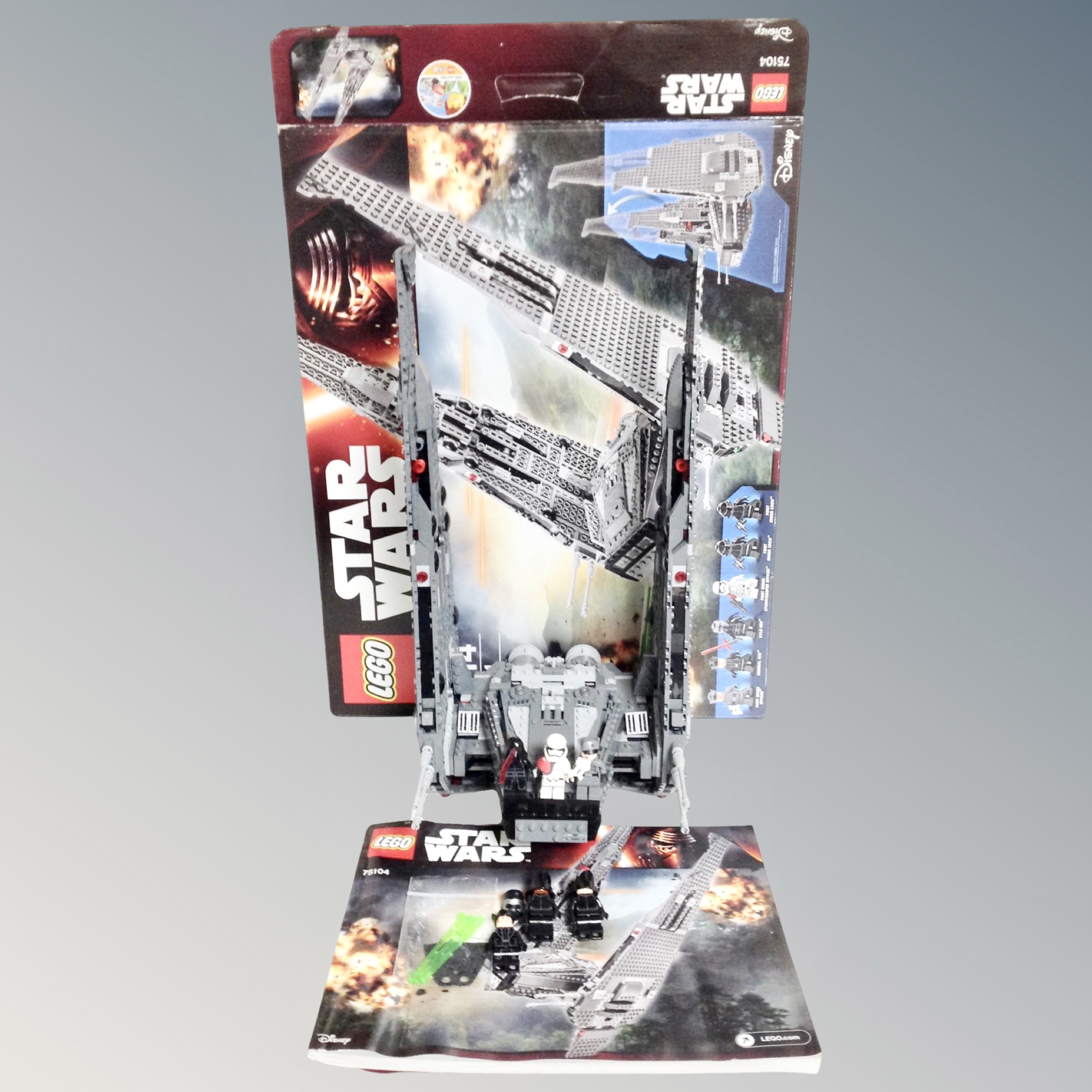 A Lego Star Wars 75104 Kylo Ren's Command Shuttle, with box and instructions.