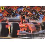 Car and motorbike racing posters including Ferrari and Moto GP together with football posters