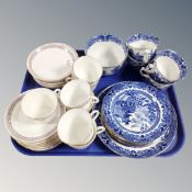Seven antique china trios together with 12 further pieces of antique willow pattern china.
