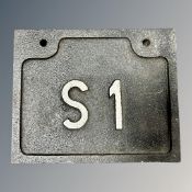 A cast iron railway plaque S1.