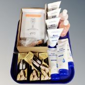 A tray containing a Life and Beauty jaw line definer, seven tubes of Cotton Tree deep moisturiser,