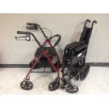 A Lomax folding lightweight wheelchair together with a Medex walking aid