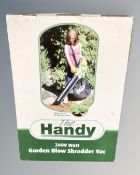 A The Handy 2600W garden blow shredder vacuum, boxed.