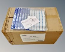 A box of 240 direct splash protection face shields, new.