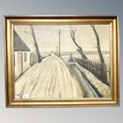 Continental school : Snow on a road, oil on canvas, 65cm by 50cm.