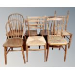 Seven antique and later single chairs.