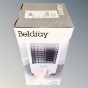 A Beldray 4-in-1 air cooler, boxed.
