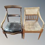 A 19th century mahogany armchair together with a further stained beech armchair.