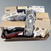 A box containing eight assorted pairs of lady's Cushion Walk shoes, Cosy Feet shoes and boots, new.