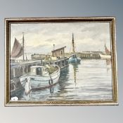 Continental school : Boats in a harbour, oil on canvas, 67cm by 51cm.