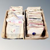 Two boxes containing vintage 78 records on Decca, Columbia and HMV labels.