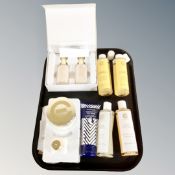 A tray containing Elizabeth Grant beauty products including triple effect Torricelumn vitamin C5