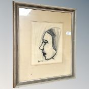 Danish School : Portrait of a lady, charcoal drawing, 20cm by 25cm.