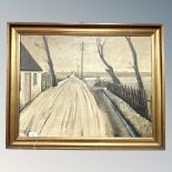 Continental school : Snow on a road, oil on canvas, 65cm by 50cm.