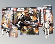 Three Lego Star Wars buildable figures, 75108 Clone Commander Cody, 75114 First Order Storm Trooper,