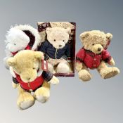 Three Harrods annual and Christmas bears, 2015, 2014, 2017, new with tags,