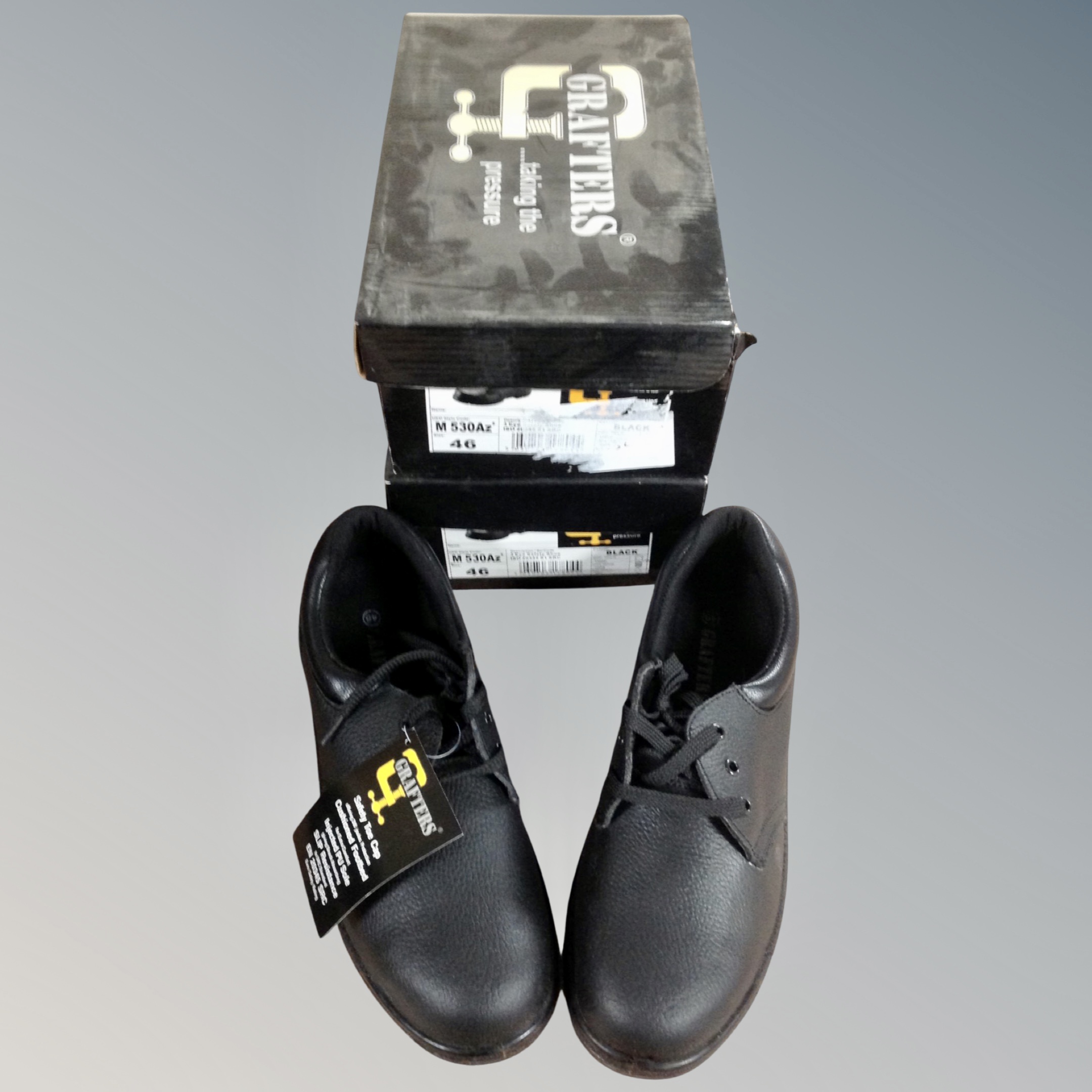 Two pairs of Grafter low profile safety shoes, size 46.