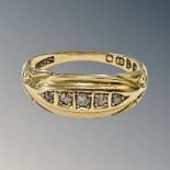 An 18ct yellow gold five stone diamond ring, size L, 3.6g.