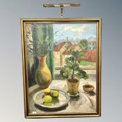 Danish School : Still life with flowers and fruit, oil on canvas, 77cm by 101cm.