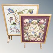 Two embroidered fire screens.