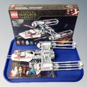 A Lego Star Wars 75249 Resistance Y-Wing Starfighter, with minifigures, box and instructions.