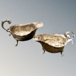 A silver sauce boat, London 1894, together with a further silver sauce boat, 177.5g.