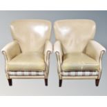 Fourteen armchairs upholstered in studded beige and brown vinyl CONDITION REPORT: