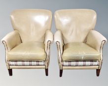 Fourteen armchairs upholstered in studded beige and brown vinyl CONDITION REPORT: