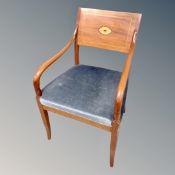 A mahogany and beech inlaid armchair.