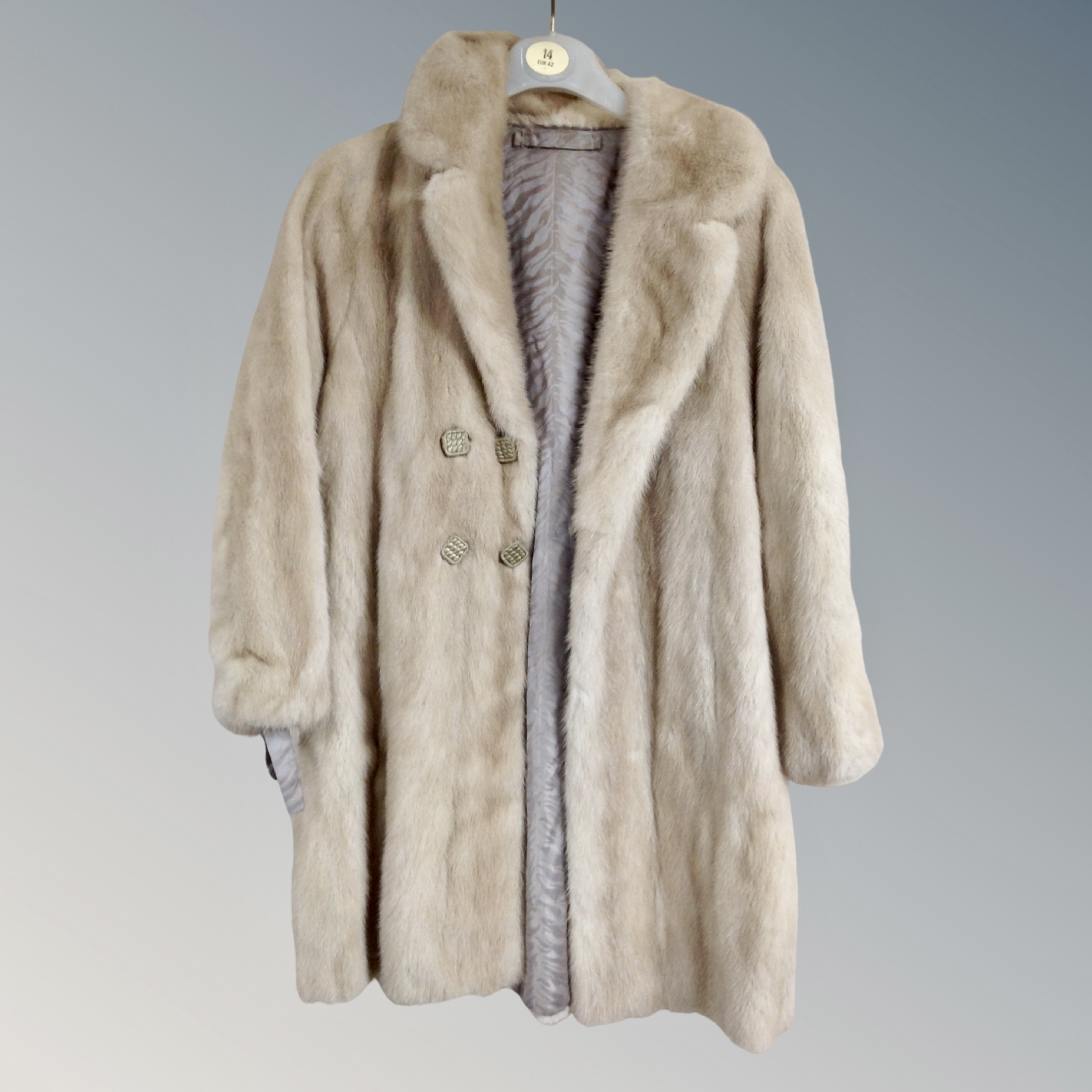 An early 20th century white mink coat together with a wool Crombie coat. - Image 2 of 2