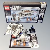 A Lego Star Wars 75259 Snow Speeder 20th anniversary edition, with minifigures box and instructions.
