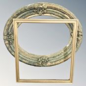 A gilt frame with shelf together with an antique painted chalk frame decorated with flowers.