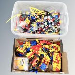 A box containing a large quantity of K'Nex plastic toys, together with a box of junior Meccano.