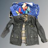 A Barbour International child's jacket, size XL, together with a pair of curtains.