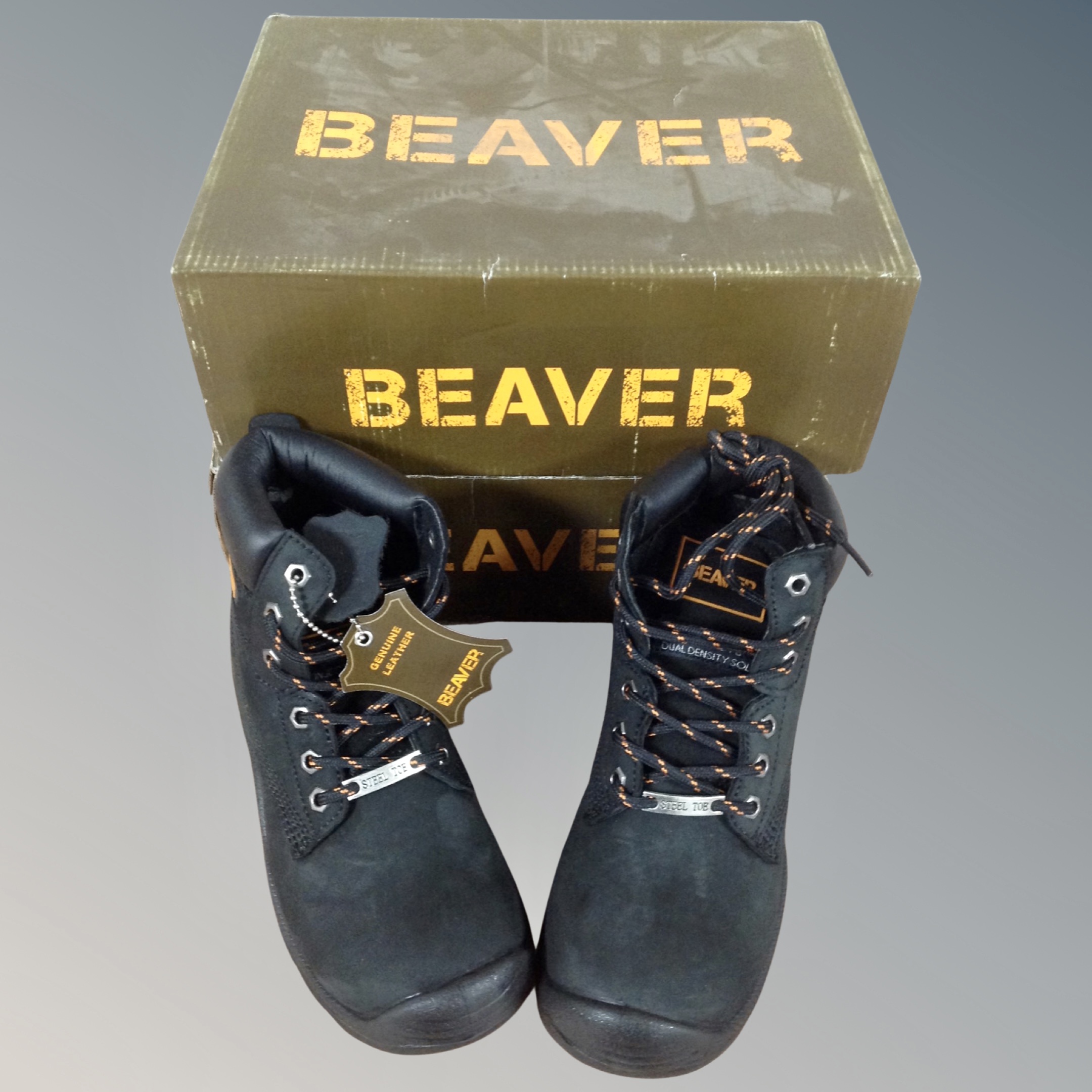 Two pairs of Beaver leather steel toe-capped safety boots, size 3.